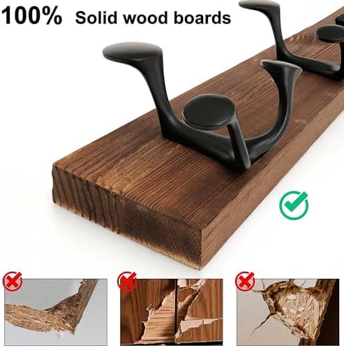 WEBI Coat Rack Wall Mount,24" Solid Wood Coat Hooks Wall Mounted Coat Hanger,16" Hole to Hole,Heavy Duty Hook Rack,4 Triple Hooks for Hanging Coats,Jacket,Hat,Backpack,Farmhouse,Brown,2 Packs - Image 5