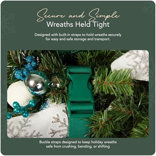 Covermates Keepsakes Deluxe Wreath Storage Bag – Heavy-Duty Polyester with Buckle Strap & Structured Interior – Protective Holiday Organizer with Handles, D-Ring & Label Window, Green Snowflake - Image 5