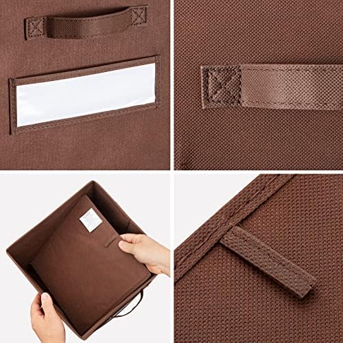 11 Inch Storage Cube,Storage bin,cube storage (Set of 10) Foldable Fabric Cube Storage Bins with 10 Labels Window Cards & a Pen,Baskets Containers for Shelves,Closet Organizers Box,Brown - Image 2
