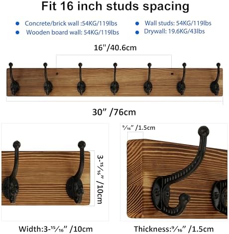 WEBI Rustic Coat Rack Wall Mount,30" Long 7 Cast Iron Coat Hooks Wall Mounted,Heavy Duty Wood Wall Coat Hanger Hooks for Hanging Coats,Jacket,Clothes,Backpack,Farmhouse,Brown - Image 2