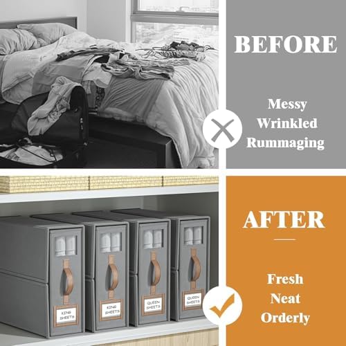 8 Pack Bed Sheets Organizers And Storage,Sheets Set Folder Keeper with Handle,Foldable Bedding Storage Box For Linen Closet,Duvet Cover(King Size-3.7 Gal,Gray) - Image 2