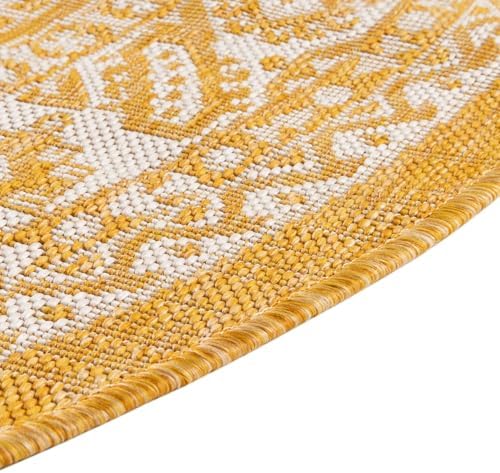 Rugs.com - Outdoor Aztec Rug – 3 Ft Round Yellow Indoor/Outdoor Rug – Weather-Resistant Flatweave Decor for Patios, Decks, and Porches - Image 6