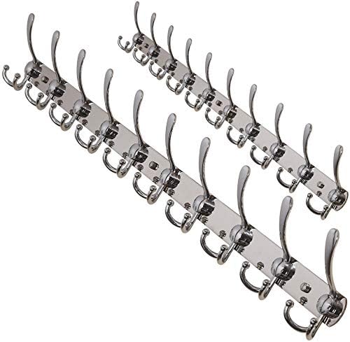Dseap Coat Rack Wall Mount - 38” Long 10-Tri-Hooks Heavy Duty Coat Hanger Rail Wall Hooks for Hanging Coats Hats Clothing Clothes Purse Mudroom Entryway, Chromed, Pack of 2 by Dseap