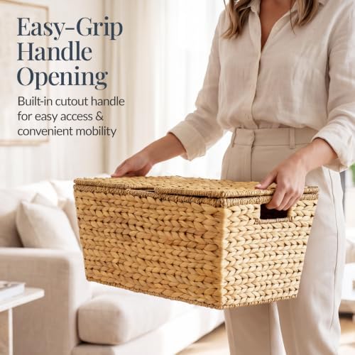 Best Choice Products Set of 2 X-Large & Medium Woven Storage Baskets W/Lids, Hyacinth Nesting Bins, Handwoven Organizer Baskets W/Handles for Bedroom, Living Room, Laundry Room, Or Office - Natural - Image 6