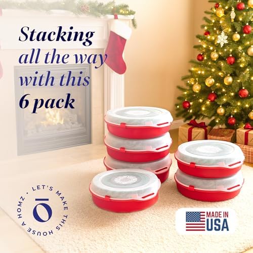 HOMZ Holiday Storage 24" Clear Plastic Wreath Container, Red, 6 Pack - Image 2