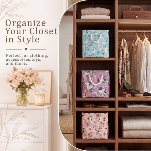 6 Pack Boho Floral Storage Bins 6 Pack, 11 Inch Cube Fabric Storage Baskets - Image 4