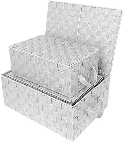 Sorbus Woven Storage Basket with Lid, Set of 3 (White) - Image 5