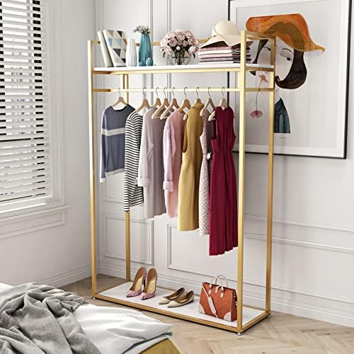 Heavy Duty Clothing Rack with Shelves for Hanging Clothing, Gold Metal Freestanding Garment Rack for Retail Display (47.24" L) - Image 6