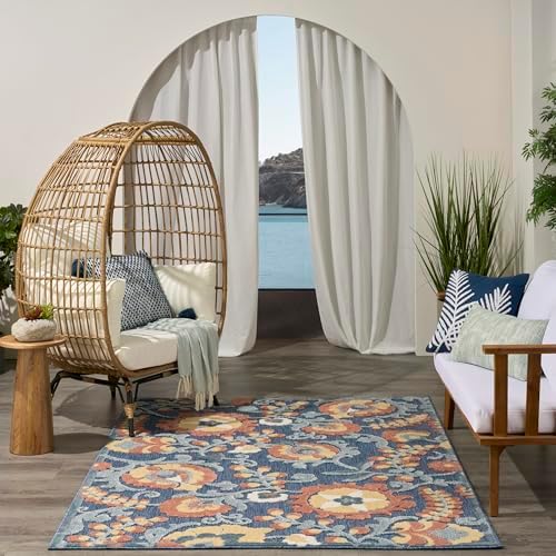 Nourison Home Aloha Blue Rose 3'6" x 5'6" Area Rug - Easy Clean, Non Shedding, Bed Room, Living Room, Dining Room, Kitchen (4' x 6') - Image 4