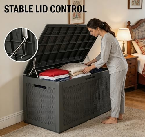 LAUSAINT HOME 320 Gallon Resin Deck Box, Package Delivery Box with Lockable Lid, Waterproof Outdoor Storage Box For Garden Tools, Patio Cushions(320 Gallon,Black) - Image 4