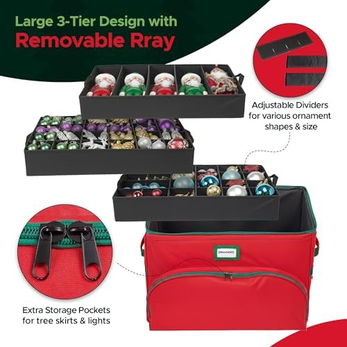 Christmas Nutcracker and Figurine Collectible Storage Box - Holds Up to 72 Ornaments 4” x 4” - Top Adjustable Compartments for Figurines, Nutcrackers, etc - Heavy Duty 600D/ Inside PVC Material - Image 6