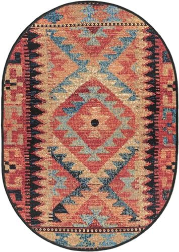 Unique Loom Outdoor Tribal Collection Area Rug - Tortuguero (2' 2" x 3' 1" Oval Multi/Blue) - Image 3