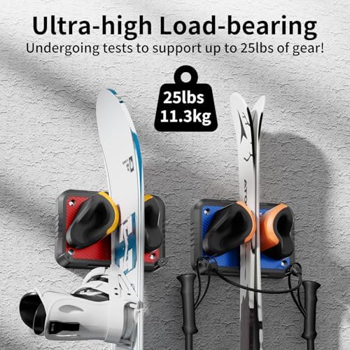Ski Rack 4Pack, Ski/Snowboard Wall Mount, Skateboard Wall Mount, Fits Any Ski/Snowboard, Holds Up to 100lbs, Winter Gear Organizer, Vertical Ski Storage Rack for Home & Garage - Image 5