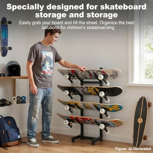BiJun 4‑Tier Skateboard Racks Floor Stand, for Garage Bedroom Home Display - Image 4