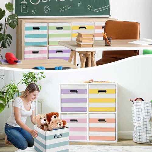 CroBlissful 11 Inch 6 Pcs Fabric Storage Cubes with Handle, Macaron Color - Image 6