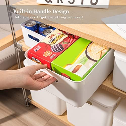 Yishyfier Plastic Storage Baskets Bins Boxes With Lids,Organizing Container White Storage Organizer Bins For Shelves Drawers Desktop Playroom Classroom Office,6-Pack(4M+2S) - Image 2