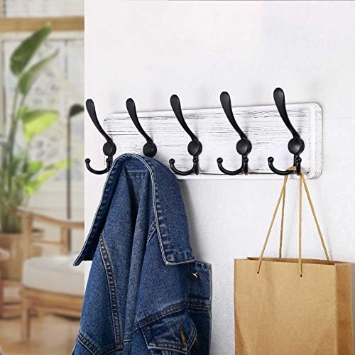 SKOLOO Rustic Wall Mounted Coat Rack, 16" Stud Spacing, Wood Coat Rack Wall Mount with 5 Triple Hooks, Farmhouse Coat Hanger Wall Mount for Hanging Backpack Jacket Coat Hat, Pack of 2 - Image 5