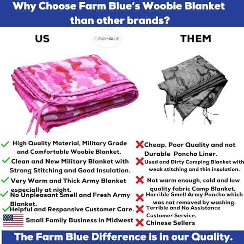 Farm Blue Pink Camo Military Camping Blanket - Woobie Blanket Poncho Liner - for Hiking Gear, Backpacking and Car Survival Blankets - Unique New Pretty N Pink Custom Pattern Avail at - Image 2