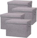 TENABORT 4 Pack Large Foldable Storage Box with Lids Fabric Storage Cube Organizer Cloth Containers Bins Baskets for Closet Clothes Clothing Bed Room by TENABORT