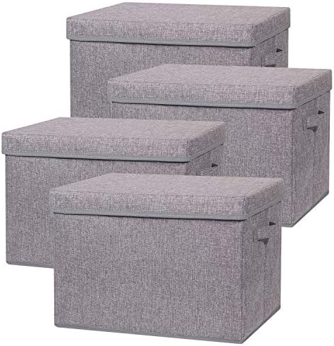 TENABORT 4 Pack Large Foldable Storage Box with Lids Fabric Storage Cube Organizer Cloth Containers Bins Baskets for Closet Clothes Clothing Bed Room by TENABORT
