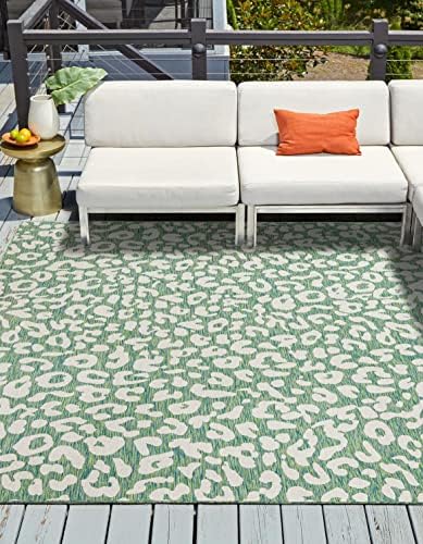 Unique Loom Outdoor Safari Collection Area Rug - Leopard (6' 1" Square Green Blue/Ivory) by UniqueLoom