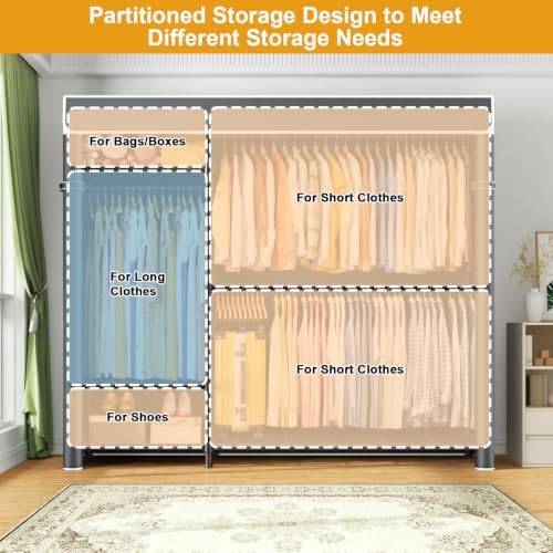 ULIFHOME Clothes Rack with Cover Covered Clothing Racks for Hanging Clothes - Image 5
