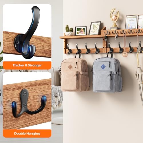 Evermagin 35" Coat Rack Wall Mount with Shelf & 13 Hooks, Entryway, Brown - Image 6