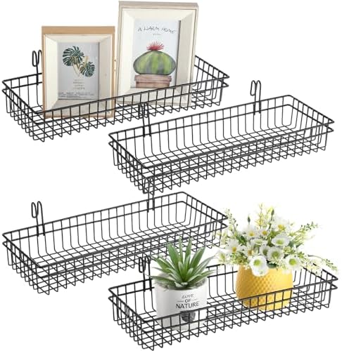 Blulu 4 Pcs Grid Wall Shelf Panel Basket, 15.75 x 5.91 x 1.97 Inch, Black by Blulu