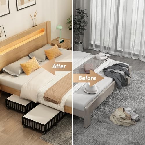 2 Pack Large Bamboo Under Bed Storage Containers with Wheels, Black - Image 5