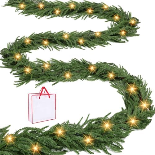 Deckit 15FT Christmas Garland with Lights 100LED Timer, Real Touch Norfolk Pine Garland +DIY Kit & Storage Bag for Mantle Stairs Railing Table Fireplace Wall Indoor Outdoor Holiday Decoration by Unknown