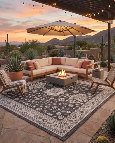 Rugs.com - Outdoor Aztec Rug – 13 Ft Square Charcoal Gray Indoor/Outdoor Rug – Stain-Resistant, Washable, Perfect for Patios and Decks - Image 5