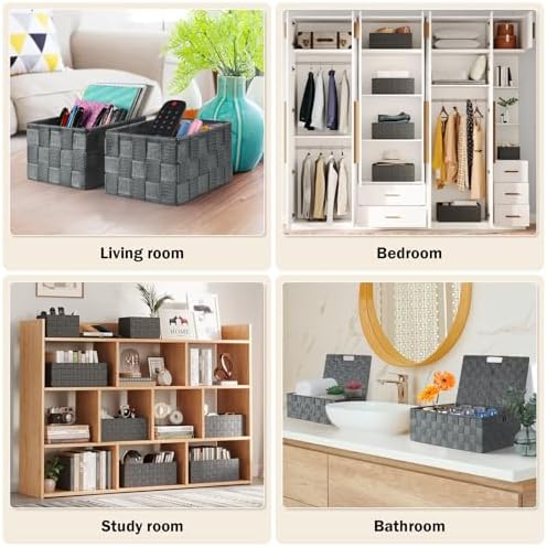 Storage Baskets with Lids: 5 Pack Stackable Woven Storage Bins, Grey - Image 6
