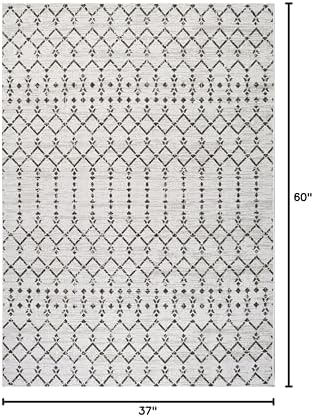 Eyely Moroccan Textured Weave Area Rug 3X5 Cream/Black, Indoor Outdoor Rug - Image 2