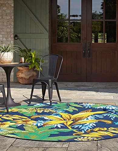 Unique Loom Outdoor Botanical Collection Area Rug - Calypso (7' 1" Round, Multi/ Light Blue) - Image 4