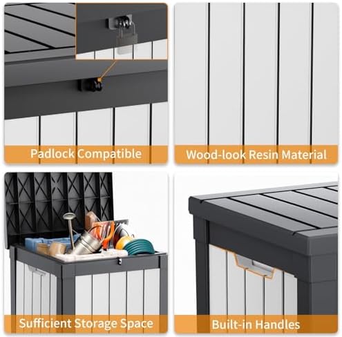Vixzen 50 Gallon Deck Boxes Outdoor Waterproof, Resin Lockable Storage Box for Patio Cushions Storage Furniture, Garden Tools, Pool Supplies, Weatherproof and UV Resistant (Black and White) - Image 2