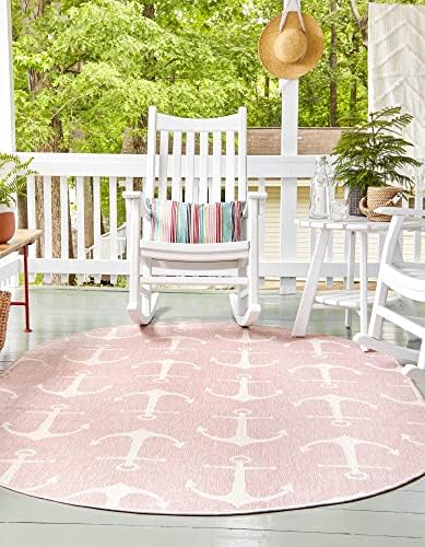 Unique Loom Outdoor Coastal Collection Area Rug - Ahoy (3' 3" x 5' 3" Oval, Pink/ Ivory) by UniqueLoom