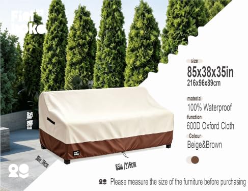3-Seater Outdoor Sofa Cover, 85Wx38Dx35H inches Outdoor Furniture Covers Waterproof,100% Waterproof Heavy Duty Patio Furniture Covers,Beige&Brown Modern Style Outdoor Couch Cover - Image 2