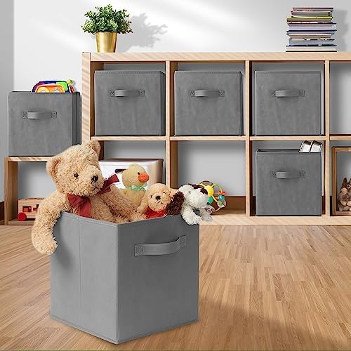 Casafield Set of 12 Collapsible Fabric Cube Storage Bins, Gray - 11" Foldable Cloth Baskets for Shelves, Cubby Organizers & More - Image 5
