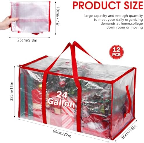 Aliceset 12-Pack Clear Moving Bags 90.84L Heavy Duty Extra Large Storage Totes with Reinforced Handles & Zippers, for Moving, College Dorm, Traveling(Red) - Image 2