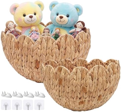 Scalloped Wicker Wall Baskets 2 Pack - Handwoven Hanging Rattan Storage Baskets for Wall Decor, Boho Front Door Basket & Farmhouse Bedroom Decoration (Natural) by Unknown
