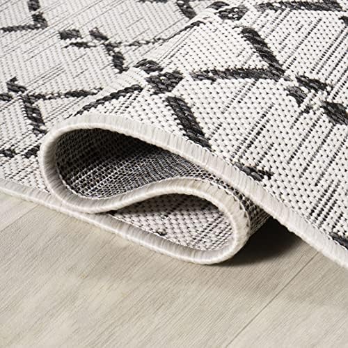 Eyely Moroccan Woven Round Rug 3 Ft Cream/Black, Indoor Outdoor Rug - Image 6