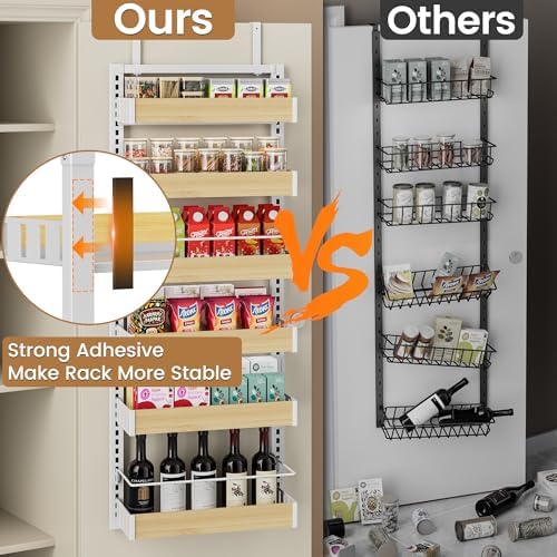 POKIPO 6 Tier Over The Door Pantry Organizer, 2-in-1 Door Hanging or Wall Mounted Spice Rack, Large Heavy Duty Pantry Door Storage Seasoning Shelves with Adjustable Basket for Kitchen Bathroom Closet - Image 5