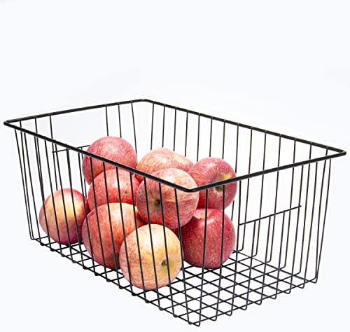 16inch Freezer Wire Storage Organizer Baskets, Refrigerator Metal Bins with Handles for Kitchen, Pantry, Cabinet, Closets - Set of 4 (Black 4) - Image 2