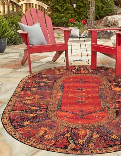 Unique Loom Outdoor Tribal Collection Area Rug - Quepos (7' 10" x 10' Oval Multi/Black) - Image 4
