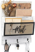 Yalikop Farmhouse Mail Organizer Wall Mounted Rustic Mail Holder Hanging Key Sorter with 3 Hooks Indoor Wooden Wall Mounted, Letter, Magazines, Newspapers, Keys(Classics,White Gray) by Yalikop