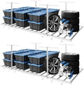 FLEXIMOUNTS 4x8 Overhead Garage Storage Rack with 6 Hooks, 2 Pack, White by FLEXIMOUNTS
