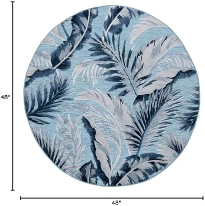 SAFAVIEH Washable Rug Outdoor Cabana Collection - 4' Round, Aqua & Navy, Non-Shedding & Easy to Clean, Ideal for Patio, Backyard, Mudroom (CBN452J) - Image 2