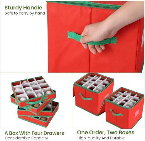Garvee 2 Pack Wedding & Party Decoration Storage Box with 128 Compartments, 13x13x13.4 Inch Foldable Organizer with Adjustable Dividers & Zippered Lid, for Ornaments, Baubles, Small Event Decor - Image 3