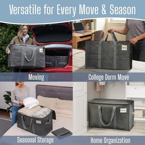 VENO 8 Pack Heavy Duty Moving Bags, Extra Large Storage Bags with Reinforced Handles & Strong Zippers, Foldable & Reusable Moving Box Alternative for Clothes & Dorm Storage - Image 6