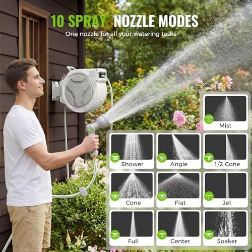 Retractable Garden Hose Reel 1/2"x100ft with 10-Function Nozzle - Image 4